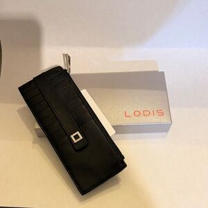 NIB Lodis Black Leather Clutch Wallet